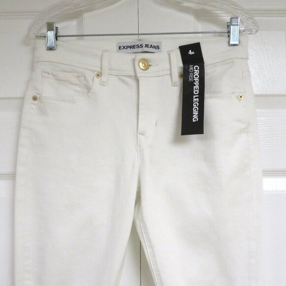 New! Express 4R Mia Cropped Legging Jeans Bright White Solid - Picture 2 of 9